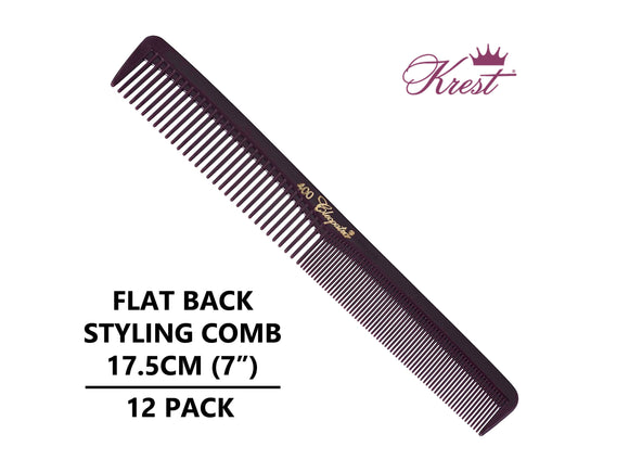 Krest Cleopatra 400 Flat Back Hair Styling Combs 12 Pack Plum Colour, Hairdressing Cutting Comb 17.5cm, Bulk Hairdressing Combs, NZ Hairdressing Supplies