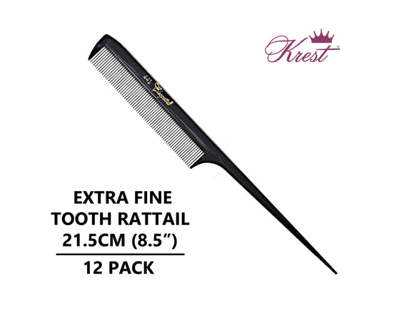 Krest Cleopatra 441 Extra Fine Tooth Rat Tail Comb Black Colour 12 Pack, Hairdressing Tail Comb 17.5cm, Highlighting Combs,  Bulk Hairdressing Combs, NZ Hairdressing Supplies