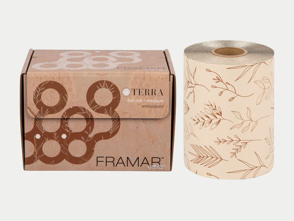 Framar Limited Edition 'Terra' Highlighting Foil Roll 97.5m, Earthy Canvas Toned Roll Foil With Dried Florals Pattern, Cut To Size Hair Highlighting Foil, Canvas Coloured Roll Foil With Dried Florals Pattern, Hair Highlighting Foils, Framar Neutrals, Framar NZ, Salon Supplies NZ, Professional Salon Suppliers NZ, Hair Products Online