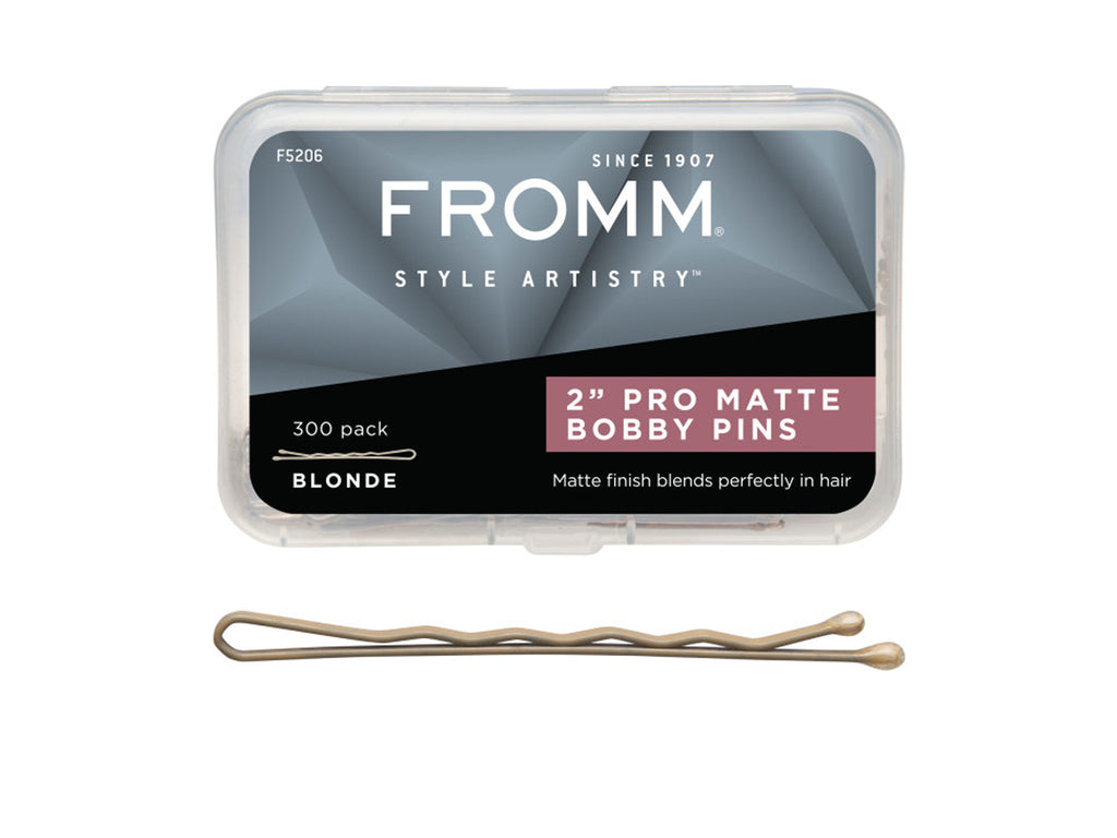 Fromm Style Artistry Matte Blonde Bobby Pins 2" (50mm), Professional Hair Pins For Hair Ups/Up-Do's, Wedding Hair Styling Pins, Dance Hair Styling Pins, Matte Finish Hair Pins Blend Into Hair, Professional Hair and Beauty Supplies, NZ Salon Suppliers