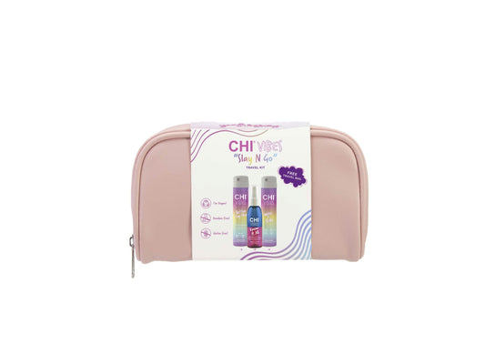 CHI Vibes Catching Vibes Slay n Go Hair Care Travel Set Including Wake + Fake Soothing Dry Shampoo74g, Better Together Dual Action Hair Spray 74g, 2 x  Know It All Multi Tasking Hair Protector 59ml, Chi Vibes 4 Piece Hair Care Travel Gift Set, Chi Gift Pack, Chi Vibes Hair Styling Gift Pack, Official Chi Stockist NZ, NZ Hair And Beauty Supplies, NZ Salon Supplies 