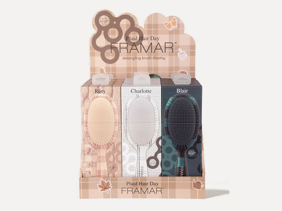 Framar Detangle 9 Piece Brush Display - Plaid Hair Day, Framar Wet And Dry Hair Brush, Salon Retail Brush Display, Detangle Brush, Great For Hair Extensions, Kids Detangling Hair Brush, Wet Brush, Salon Essentials, NZ Salon Supplies, Authorized Framar Stockist NZ