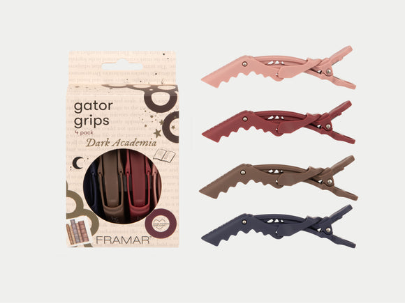 Framar Gator Grips Sectioning Clips 4 Pack Dark Academia, Framar Stockist NZ, Framar Gator Clips, Framar Dark Academia, Framar Limited Edition, Salon Essentials, NZ Salon Supplies