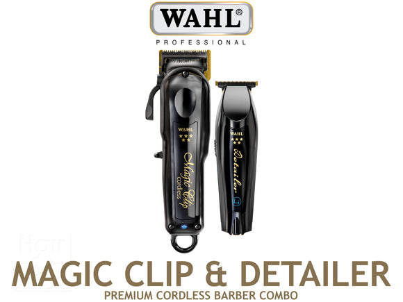 Wahl Professional 5 Star Magic Clip Cordless Clipper + Detailer Li Combo In Black With Gold DLC Blades, Hair Clippers,  Wahl Magic Clip With Stagger Tooth Crunch Blade, Magic Clip Clipper Perfect For Fades & Blending, Limited Edition Black Professional Clipper & Trimmer, Official Wahl Stockist NZ, Wahl AU/NZ Stockist, Professional Barber Tools And Supplies NZ, NZ Hair and Barber Supplies